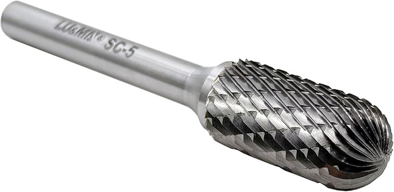 LU&MN Tungsten Carbide Burr Cylinder Shape SC-5 with Radius End Double Cut Rotary Burr File (1/2" Cutter Dia X 1"Cutter Length) with 1/4'' shank, by - Image 3